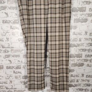 H&M Mens XL Plaid Pants Brown‎ Regular Fit Recycled Polyester Blend Trousers